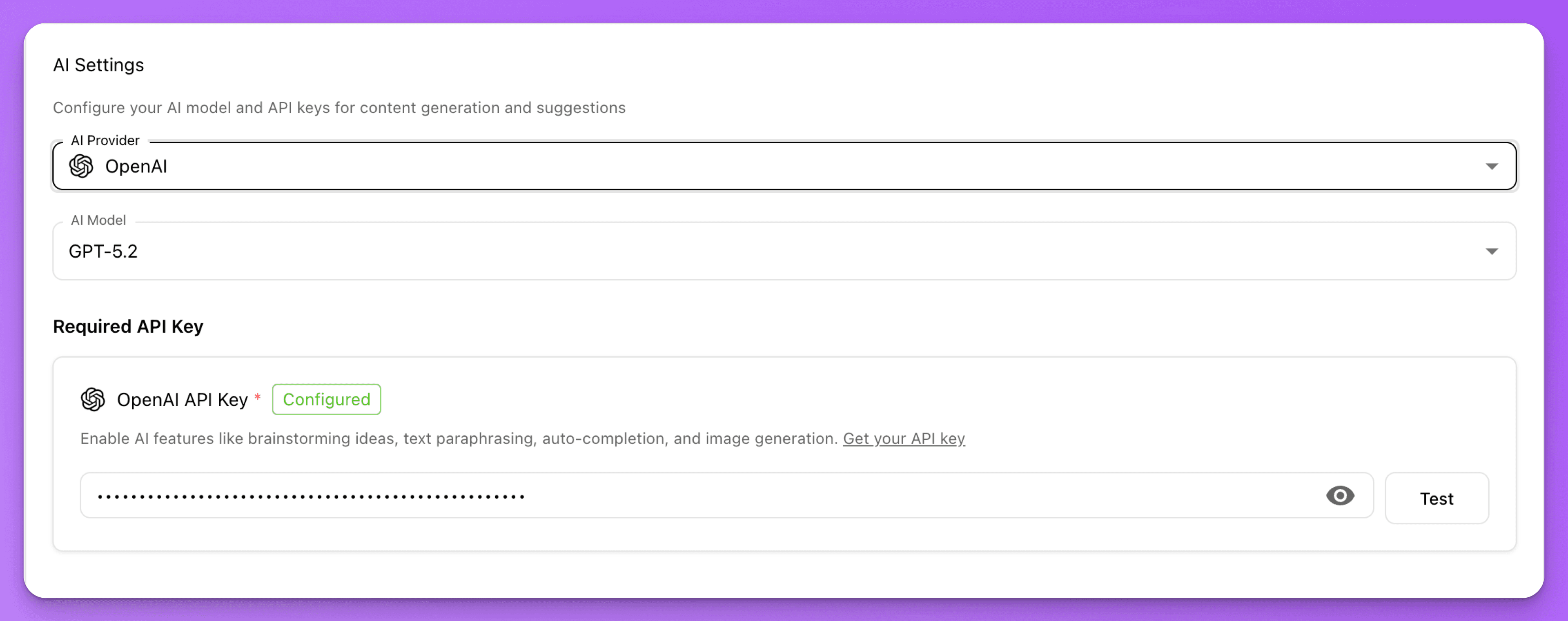 Bring your own API key (example)