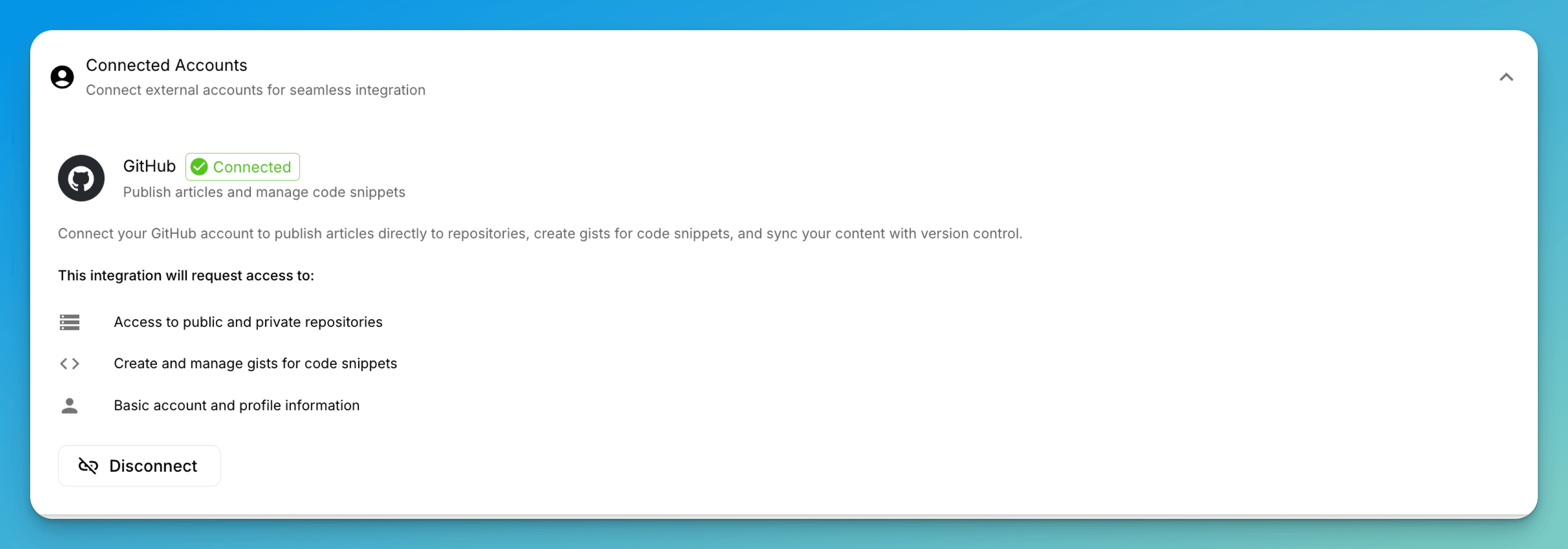 Connect GitHub to publish gists