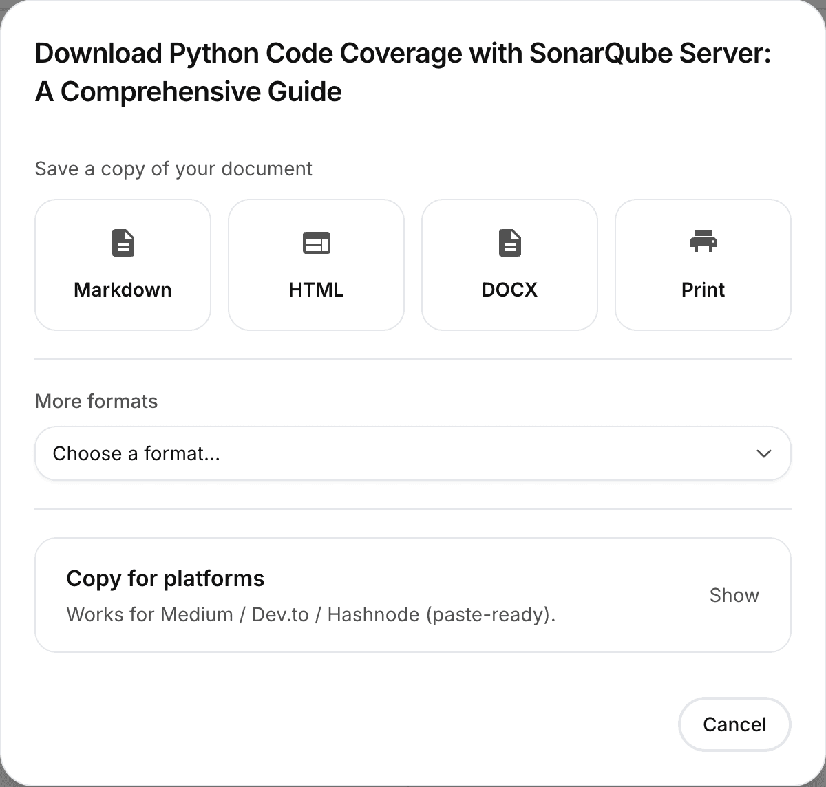 Download / export dialog