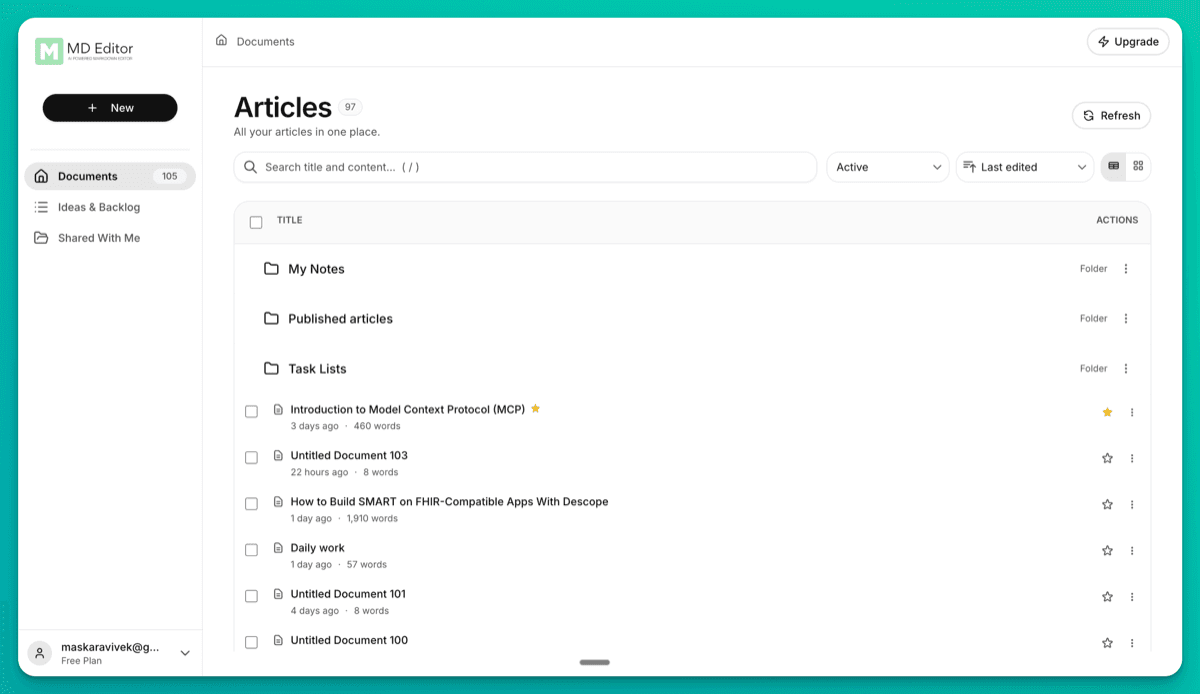 Folders in the article list