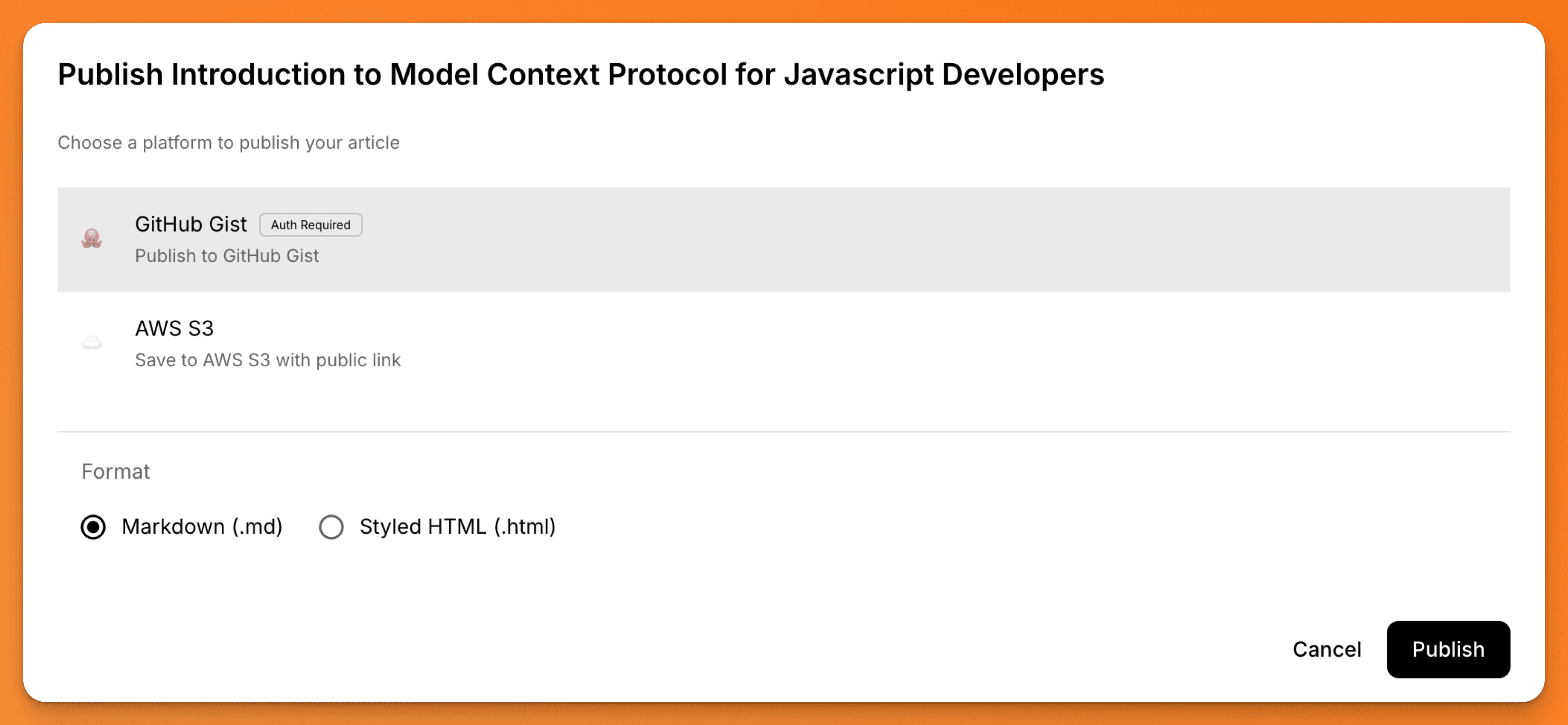 Publish to GitHub Gist or S3